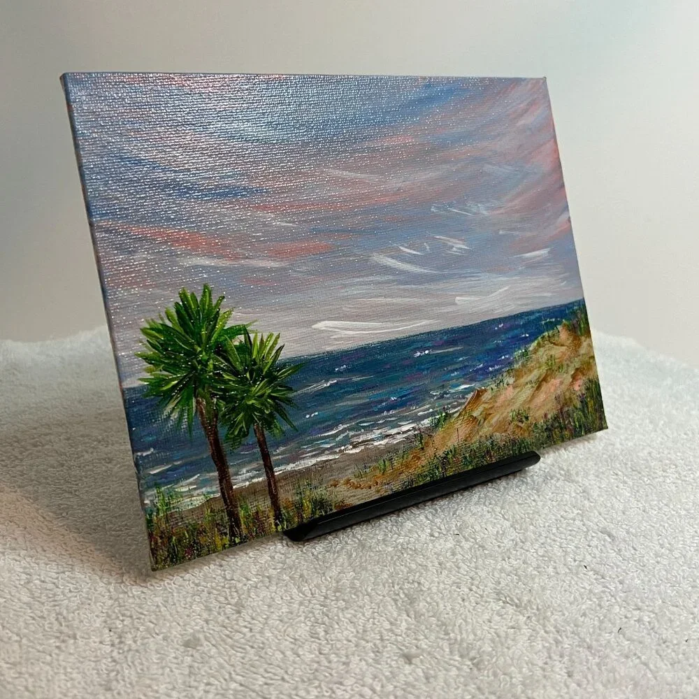Our Beach Seaside Painting in Size 6" x 8" Landscape Acrylic on Canvas Panel - Picture 5 of 7